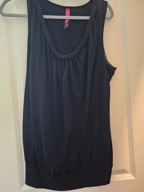 Pure Energy Black Braided Scoop Neck Tank